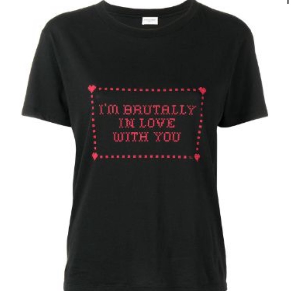 Saint Laurent “I’m Brutally In Love With You” Black T-shirt, Authentic, Medium